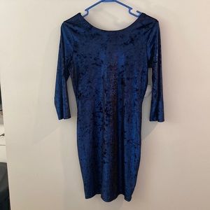 Blue crushed velvet bodycon dress